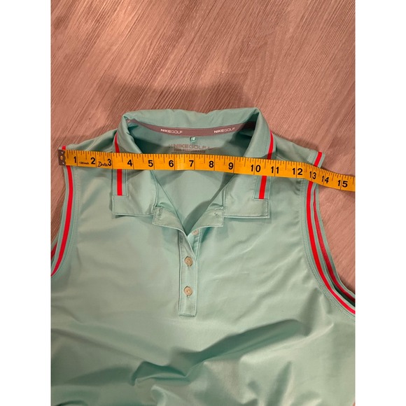 Nike Golf Tour Performance Sleeveless Polo Shirt Mint Green Orange Trim Large - Picture 5 of 10